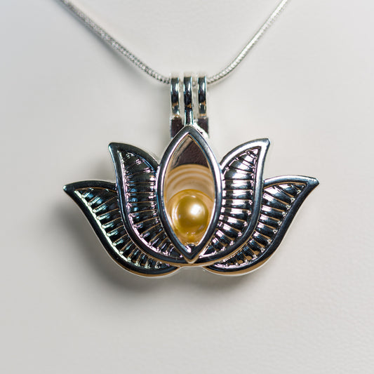 Silver Plated Large Lotus Cage Pendant