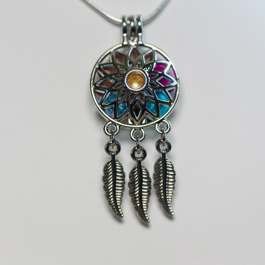 Silver Plated Sunflower Dreamcatcher Cage Pendant