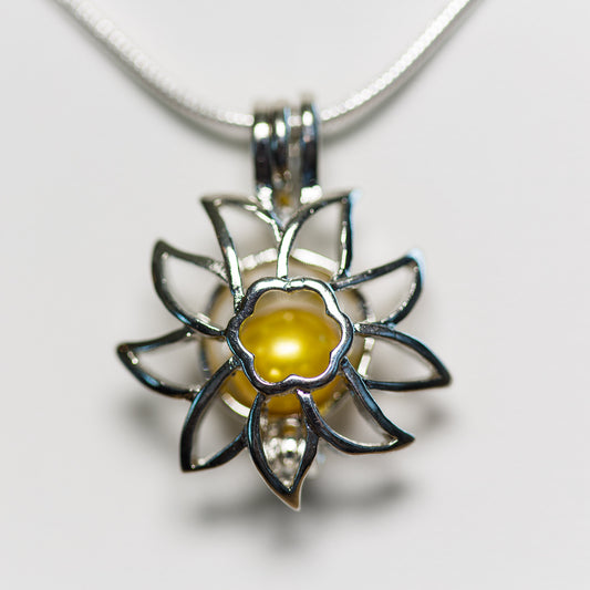 Silver Plated Sunflower Cage Pendant
