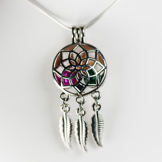 Silver Plated Lotus Dreamcatcher Cage Pendant