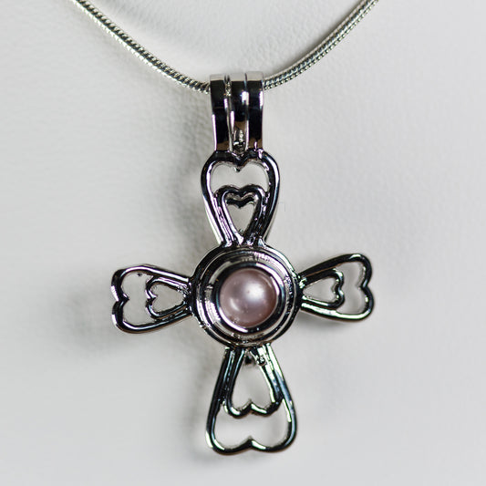 Silver Plated Heart Cross Cage Pendant