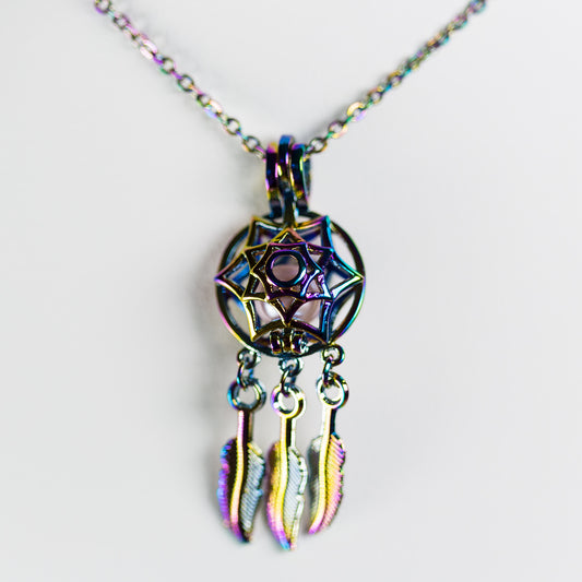 Silver Plated Rainbow Dreamcatcher Cage Pendant