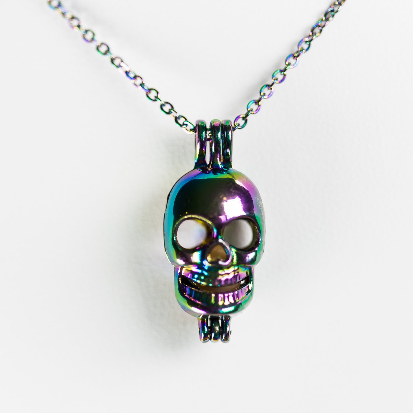 Silver Plated Rainbow Skull Cage Pendant