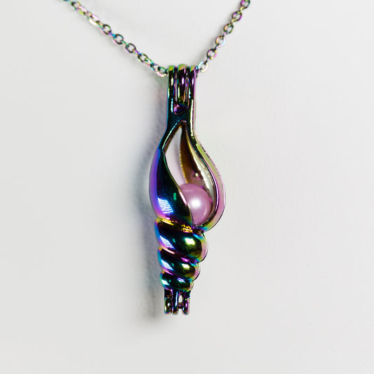 Silver Plated Rainbow Conch Cage Pendant