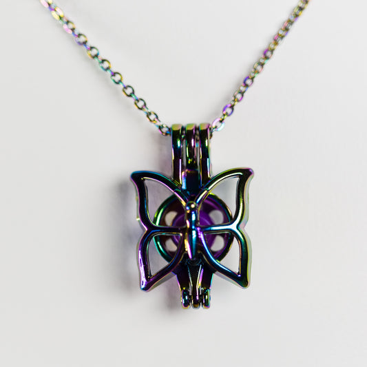 Silver Plated Rainbow Butterfly Cage Pendant
