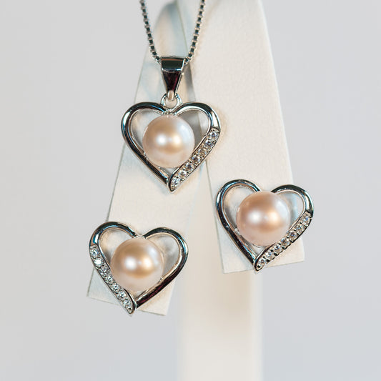 Sterling Silver Heart Earrings and Pendant Set