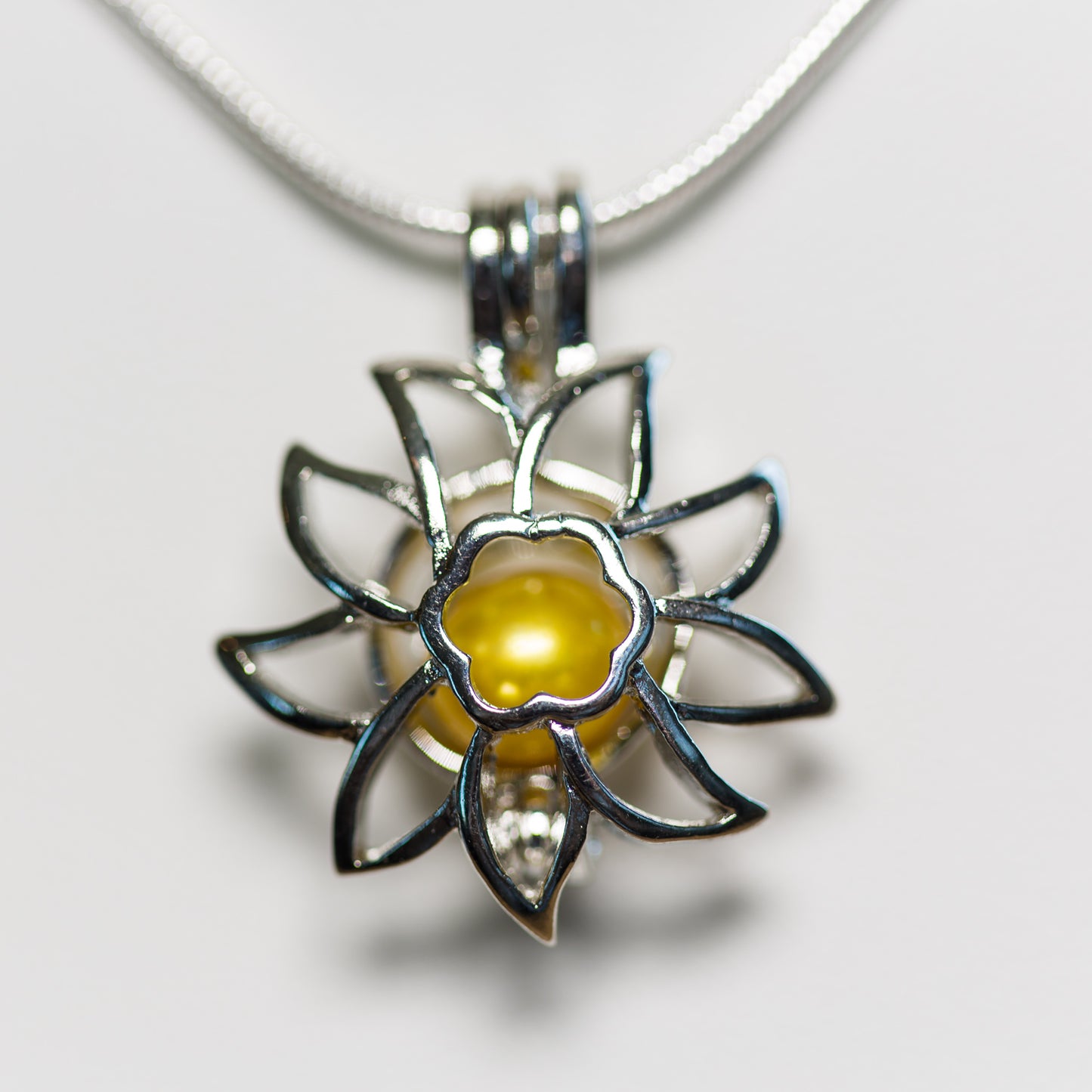 Silver Plated Sunflower Cage Pendant