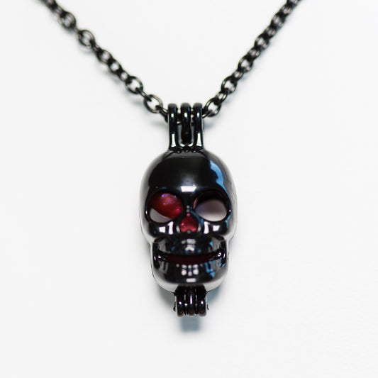Silver Plated Black Skull Cage Pendant