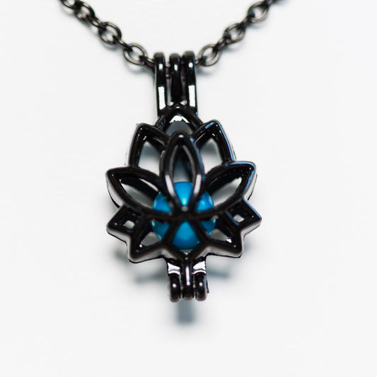 Silver Plated Black Lotus Cage Pendant