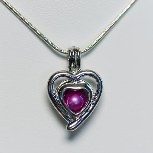 Silver Plated Double Heart Cage Pendant