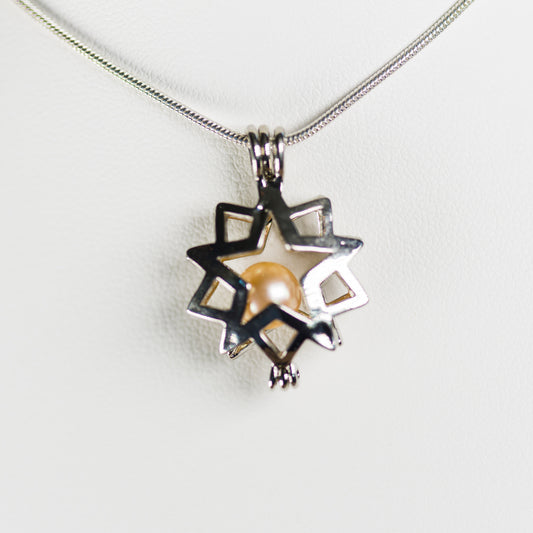 Silver Plated Double Star Cage Pendant