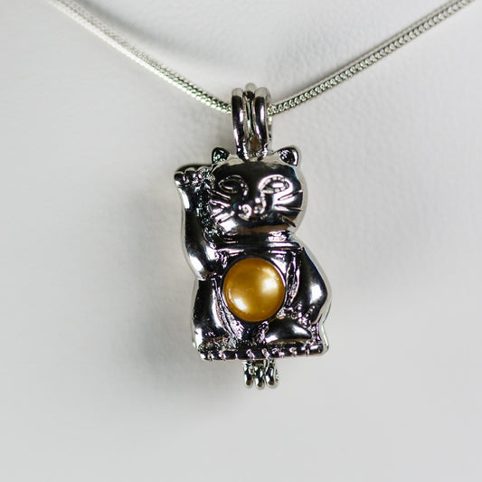 Silver Plated Cat Cage Pendant