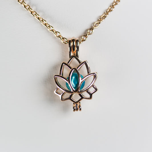 Silver Plated Rose Gold Lotus Cage Pendant