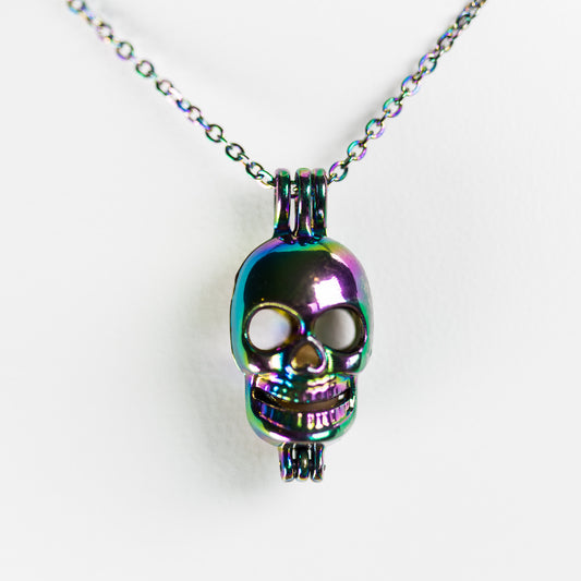 Silver Plated Rainbow Skull Cage Pendant