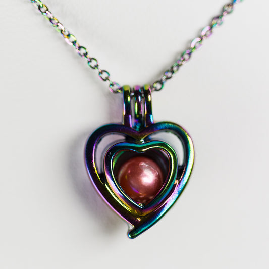 Silver Plated Rainbow Double Heart Cage Pendant