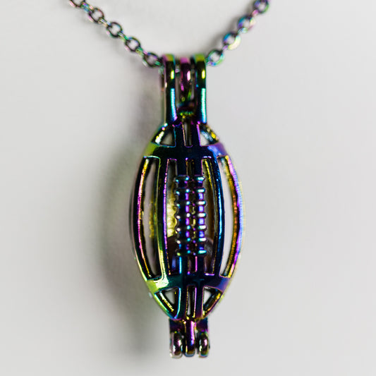 Silver Plated Rainbow Football Cage Pendant