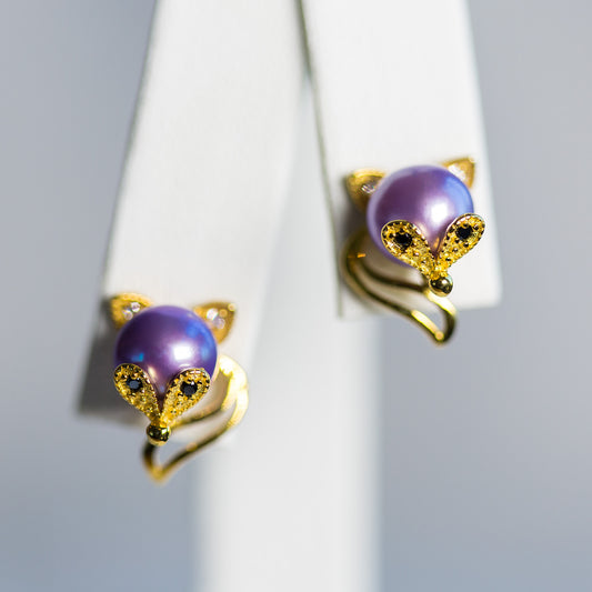 Gold Plated Sterling Silver Fox Earrings
