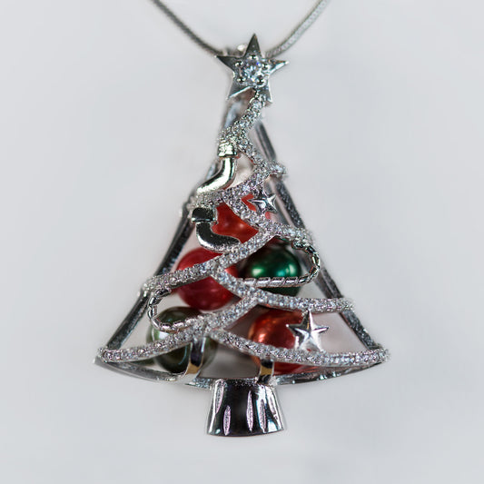 Sterling Silver Christmas Tree Cage Pendant